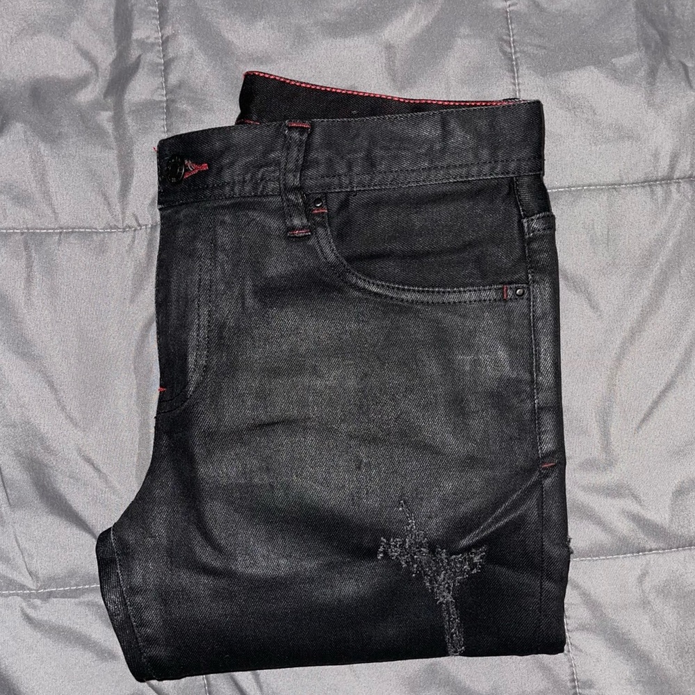 AX Coated Distressed Skinny Jeans